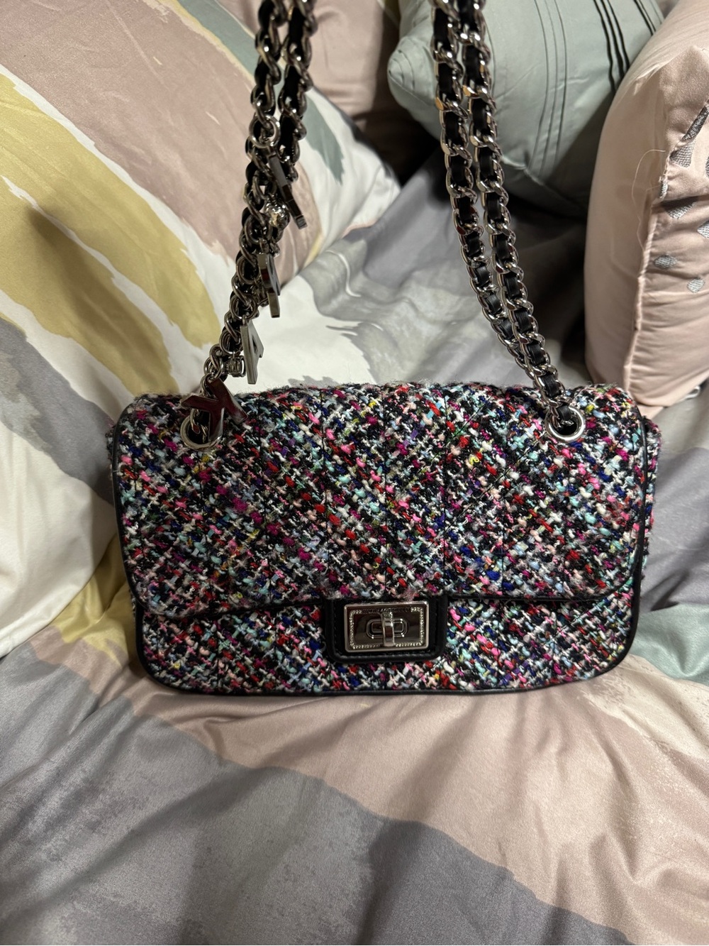Karl Lagerfeld Multicolor Tweed Chain Shoulder Bag
